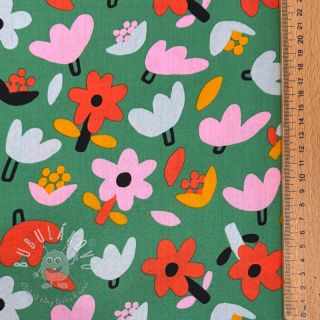 Bavlnená látka Flowers green by JENNIFER BOURON ORGANIC