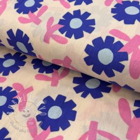 Dvojitá gázovina/mušelín Flowers blue by JENNIFER BOURON ORGANIC