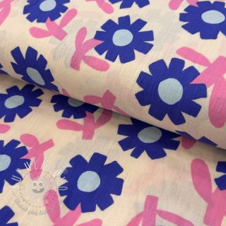 Dvojitá gázovina/mušelín Flowers blue by JENNIFER BOURON ORGANIC