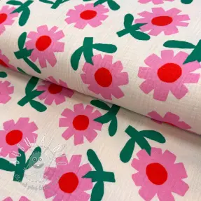 Dvojitá gázovina/mušelín Flowers natural/pink by JENNIFER BOURON ORGANIC