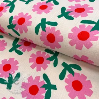 Dvojitá gázovina/mušelín Flowers natural/pink by JENNIFER BOURON ORGANIC