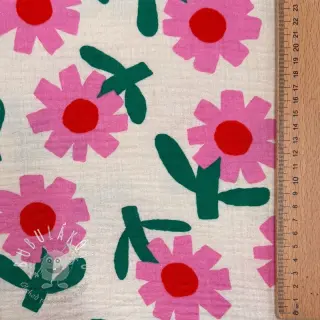 Dvojitá gázovina/mušelín Flowers natural/pink by JENNIFER BOURON ORGANIC