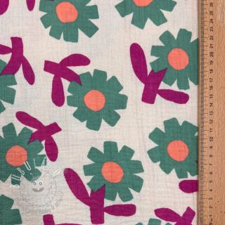 Dvojitá gázovina/mušelín Flowers green by JENNIFER BOURON ORGANIC