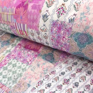 Dvojitá gázovina/mušelín STEPPED Flowers light pink digital print