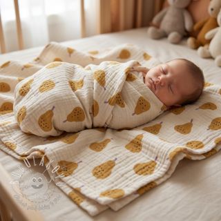 Dvojitá gázovina/mušelín Pears ochre by JENNIFER BOURON ORGANIC