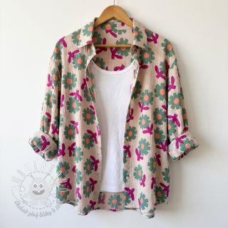 Dvojitá gázovina/mušelín Flowers green by JENNIFER BOURON ORGANIC