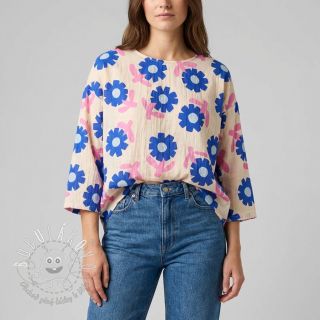 Dvojitá gázovina/mušelín Flowers blue by JENNIFER BOURON ORGANIC