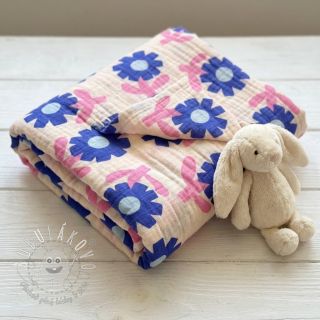 Dvojitá gázovina/mušelín Flowers blue by JENNIFER BOURON ORGANIC