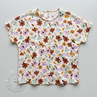 Bavlnená látka Flowers natural/lavender by JENNIFER BOURON ORGANIC