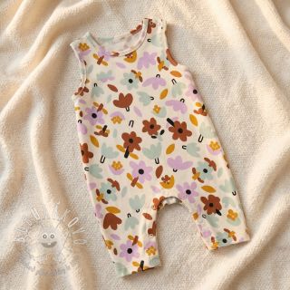 Bavlnená látka Flowers natural/lavender by JENNIFER BOURON ORGANIC