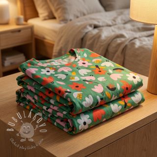 Bavlnená látka Flowers green by JENNIFER BOURON ORGANIC