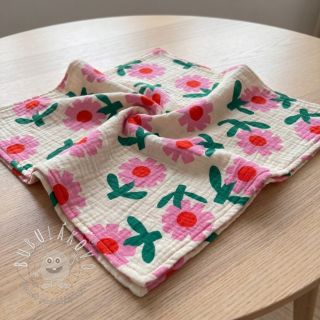 Dvojitá gázovina/mušelín Flowers natural/pink by JENNIFER BOURON ORGANIC