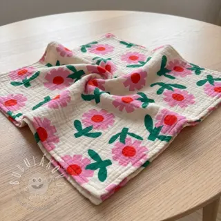 Dvojitá gázovina/mušelín Flowers natural/pink by JENNIFER BOURON ORGANIC