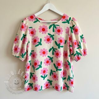 Dvojitá gázovina/mušelín Flowers natural/pink by JENNIFER BOURON ORGANIC