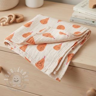 Dvojitá gázovina/mušelín Pears peach by JENNIFER BOURON ORGANIC