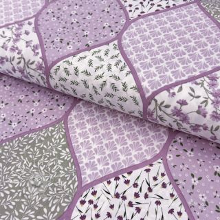 Bavlnená látka Flowers patchwork lilac
