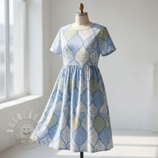 Bavlnená látka Flowers patchwork baby blue