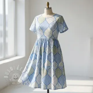 Bavlnená látka Flowers patchwork baby blue