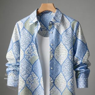 Bavlnená látka Flowers patchwork baby blue