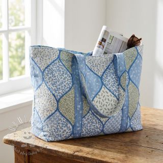 Bavlnená látka Flowers patchwork baby blue