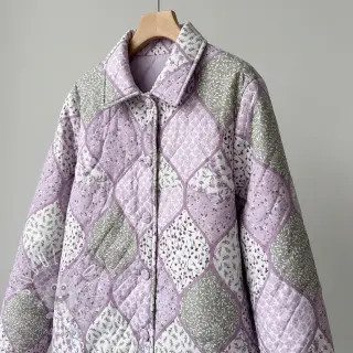 Bavlnená látka Flowers patchwork lilac