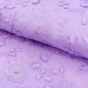Bavlnená látka EMBROIDERY Catchy leaves purple
