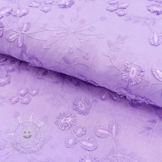 Bavlnená látka EMBROIDERY Catchy leaves purple