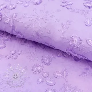 Bavlnená látka EMBROIDERY Catchy leaves purple