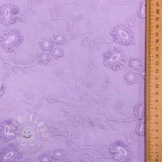 Bavlnená látka EMBROIDERY Catchy leaves purple