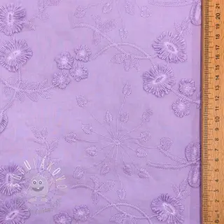 Bavlnená látka EMBROIDERY Catchy leaves purple
