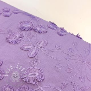 Bavlnená látka EMBROIDERY Catchy leaves purple