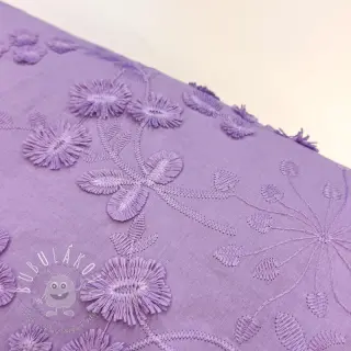 Bavlnená látka EMBROIDERY Catchy leaves purple