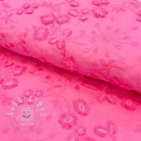 Bavlnená látka EMBROIDERY Catchy leaves pink