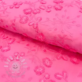 Bavlnená látka EMBROIDERY Catchy leaves pink