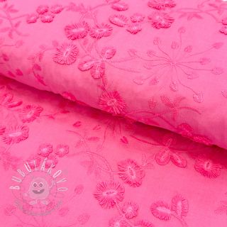 Bavlnená látka EMBROIDERY Catchy leaves pink
