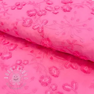 Bavlnená látka EMBROIDERY Catchy leaves pink