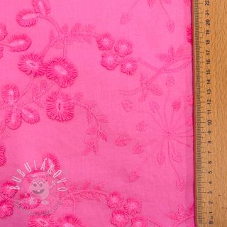 Bavlnená látka EMBROIDERY Catchy leaves pink