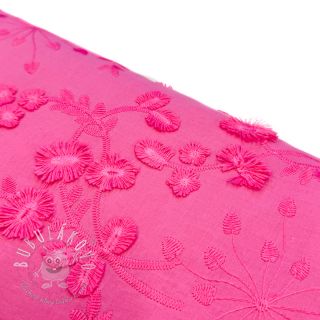 Bavlnená látka EMBROIDERY Catchy leaves pink