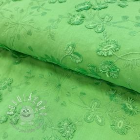 Bavlnená látka EMBROIDERY Catchy leaves green