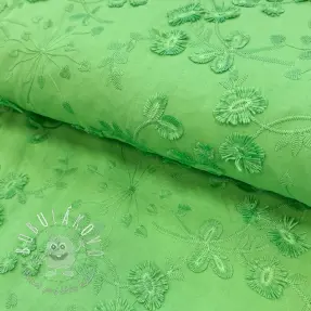 Bavlnená látka EMBROIDERY Catchy leaves green
