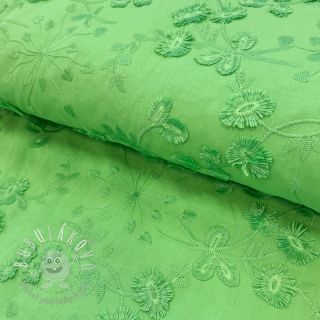 Bavlnená látka EMBROIDERY Catchy leaves green