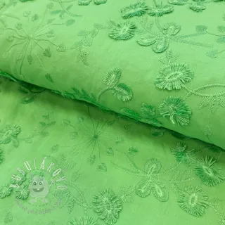 Bavlnená látka EMBROIDERY Catchy leaves green