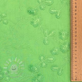 Bavlnená látka EMBROIDERY Catchy leaves green