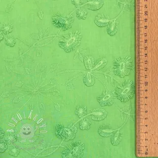 Bavlnená látka EMBROIDERY Catchy leaves green