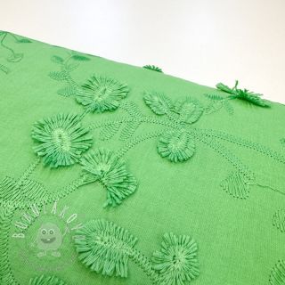 Bavlnená látka EMBROIDERY Catchy leaves green