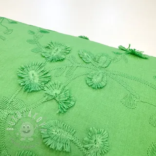 Bavlnená látka EMBROIDERY Catchy leaves green