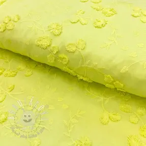 Bavlnená látka EMBROIDERY Catchy leaves lime