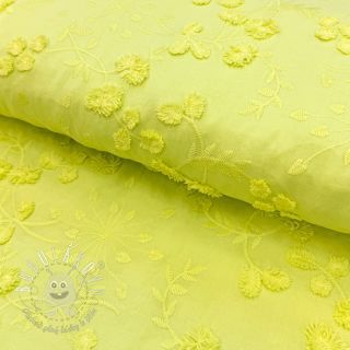 Bavlnená látka EMBROIDERY Catchy leaves lime