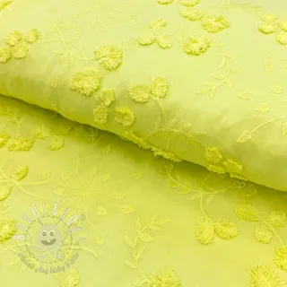 Bavlnená látka EMBROIDERY Catchy leaves lime