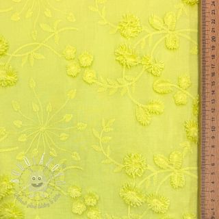 Bavlnená látka EMBROIDERY Catchy leaves lime